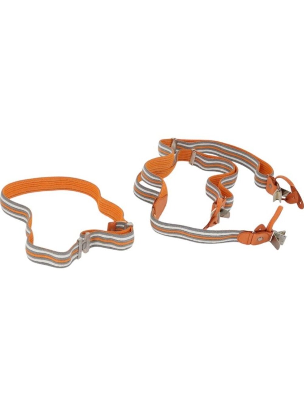 HERMES Suspenders Belt Canvas Leather 2 Set Orange